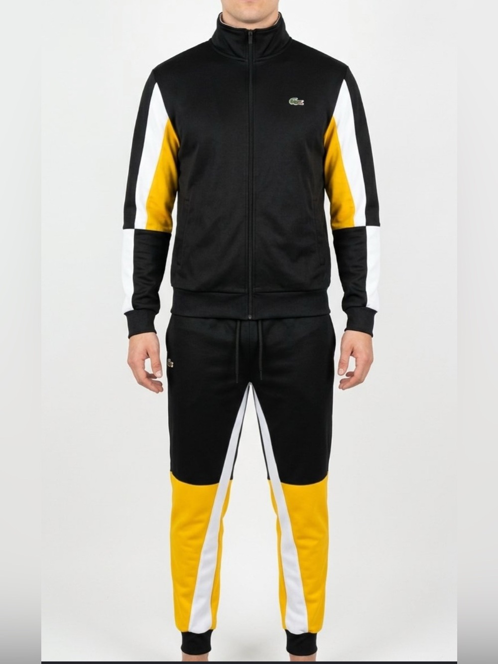 Lacoste Black, Yellow & White Colorblock Tracksuit Jacket and Pants Set